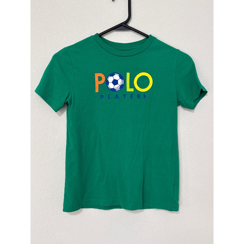 Polo Ralph Lauren Boys Graphic Tee Green Soccer Logo Boys Size 7 Preppy Sport